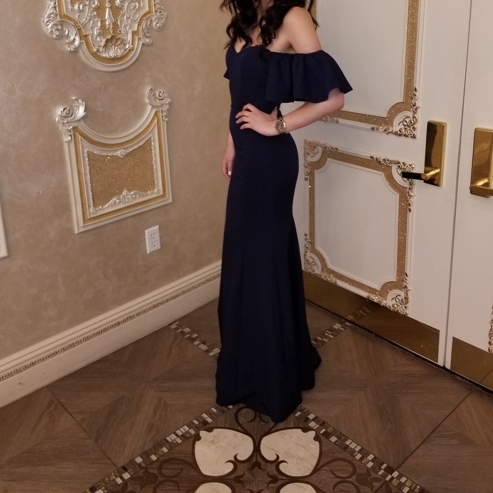 Navy blue strapless long dress